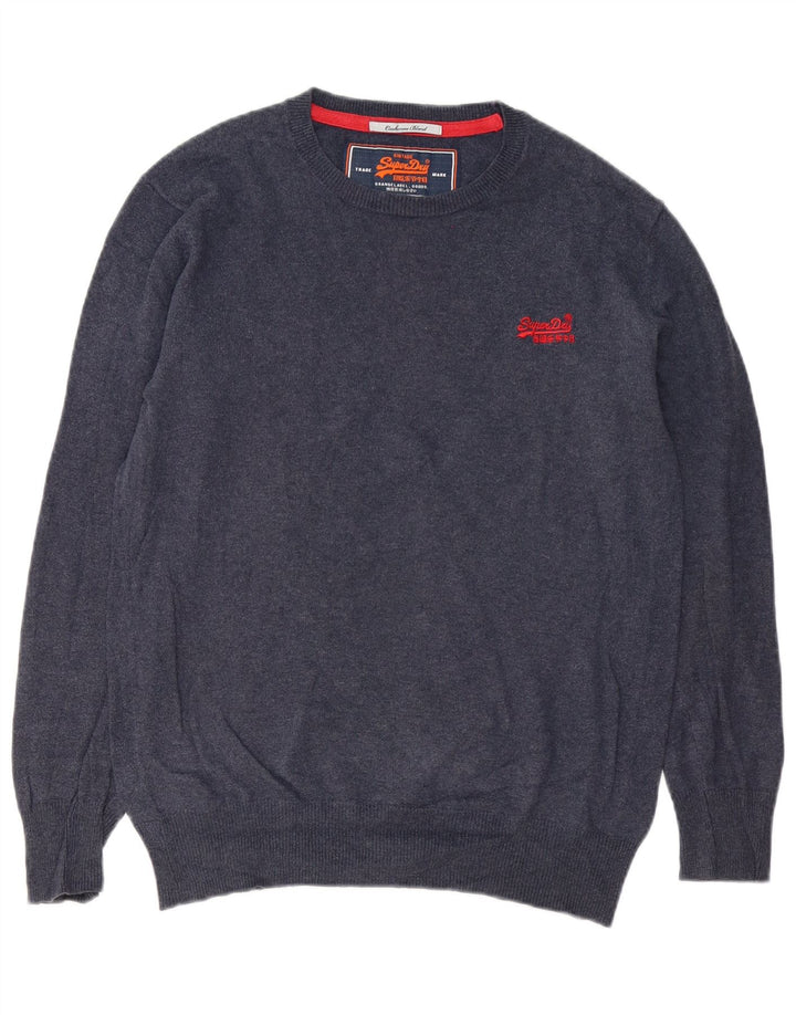 Męski sweter Superdry z okrągłym dekoltem, mały, granatowy, bawełniany