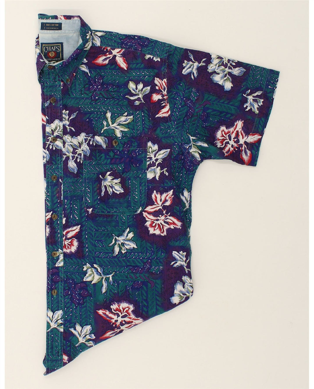 CHAPS Mens Short Sleeve Shirt Large Blue Floral Cotton Vintage Chaps and Second-Hand Chaps from Messina Hembry 