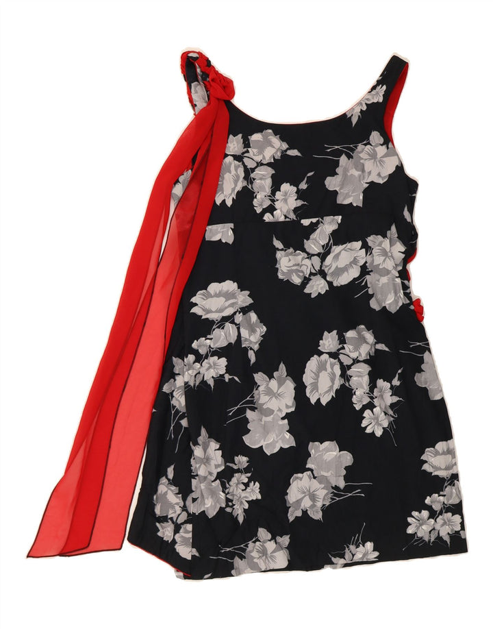 VINTAGE Womens Sleeveless Basic Dress UK 12 Medium Black Floral Vintage Vintage and Second-Hand Vintage from Messina Hembry 