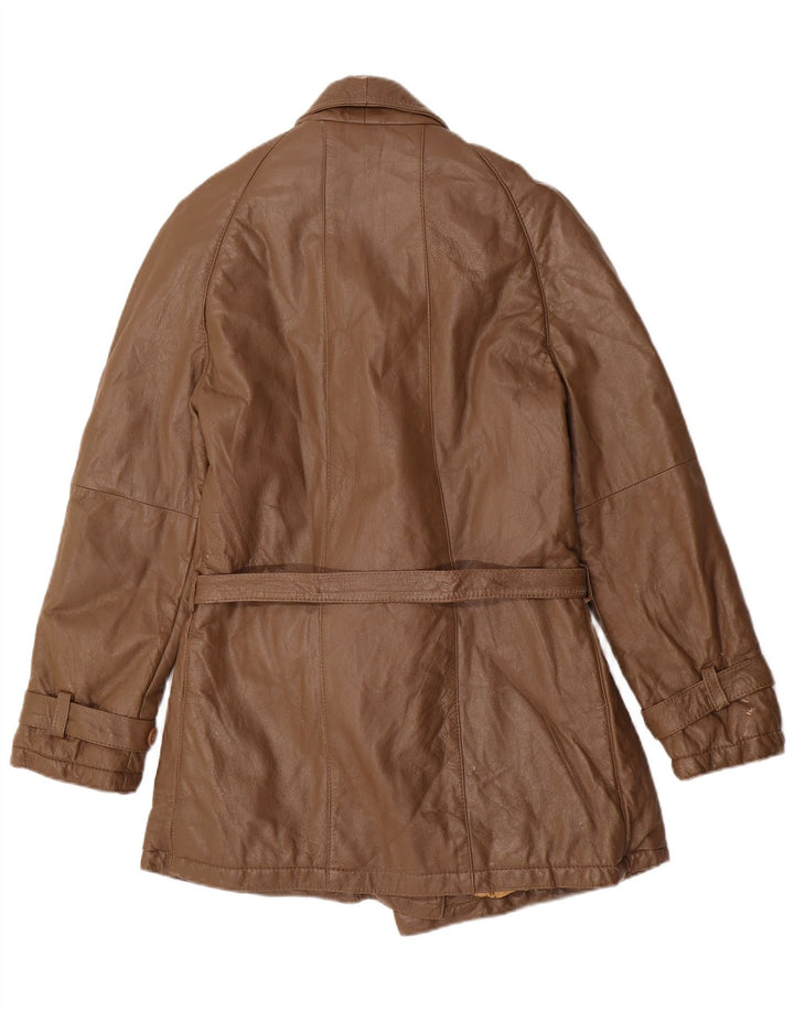 Vintage damski wojskowy płaszcz skórzany UK 14 średni brąz