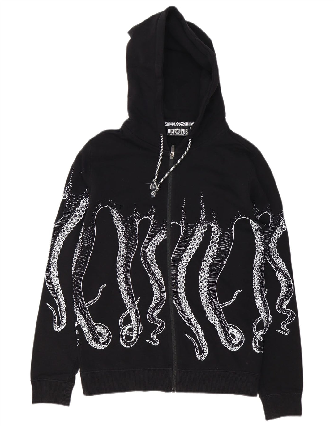 Męski sweter z kapturem i zamkiem błyskawicznym Octopus, mały, czarny, bawełniany