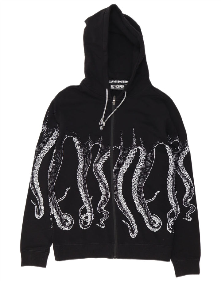Męski sweter z kapturem i zamkiem błyskawicznym Octopus, mały, czarny, bawełniany