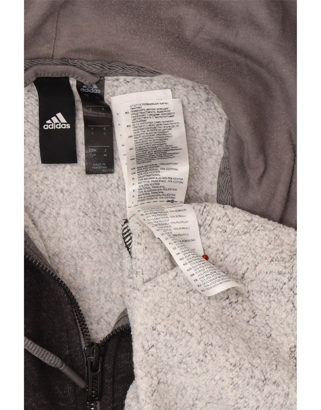 ADIDAS Mens Zip Hoodie Sweater Small Grey Cotton