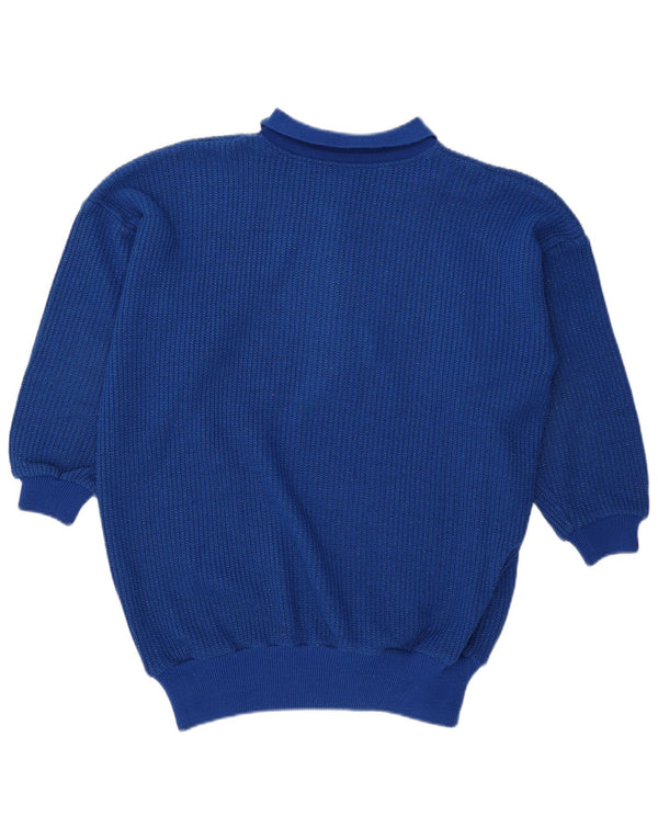 Vintage damski sweter oversize z golfem UK 10 mały niebieski akryl