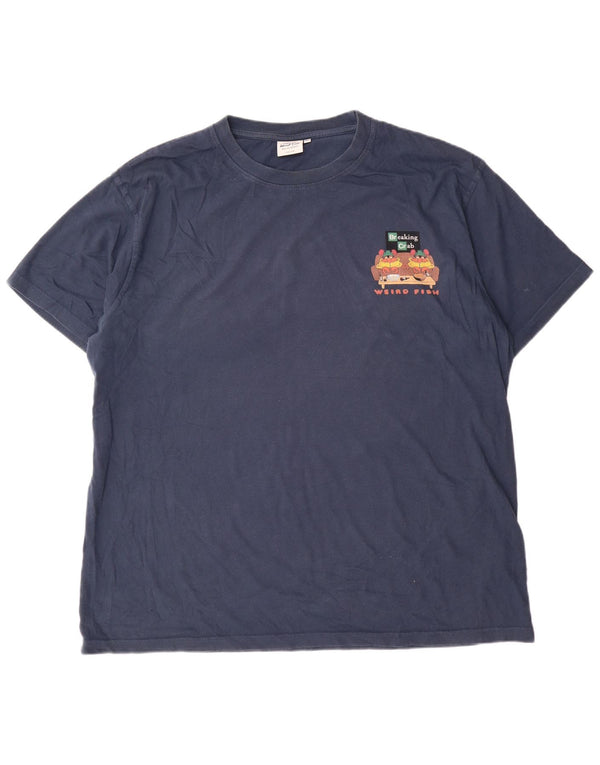 Męska koszulka z grafiką Weird Fish, 2XL, granatowa, bawełniana