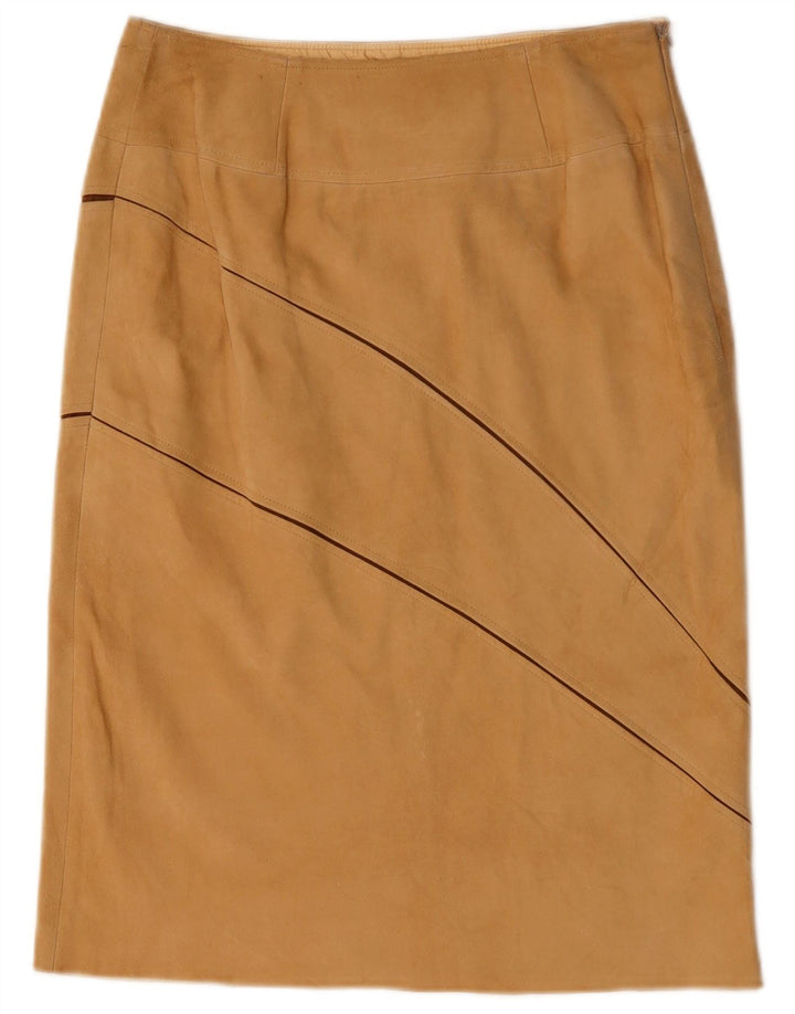 STOEHR Womens Suede Midi Skirt W28 Medium Beige Striped Leather