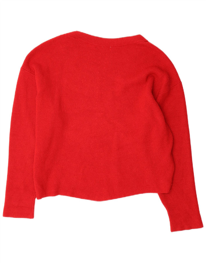Damski sweter oversize z dekoltem w łódkę Zara UK 14, średni czerwony, wiskoza