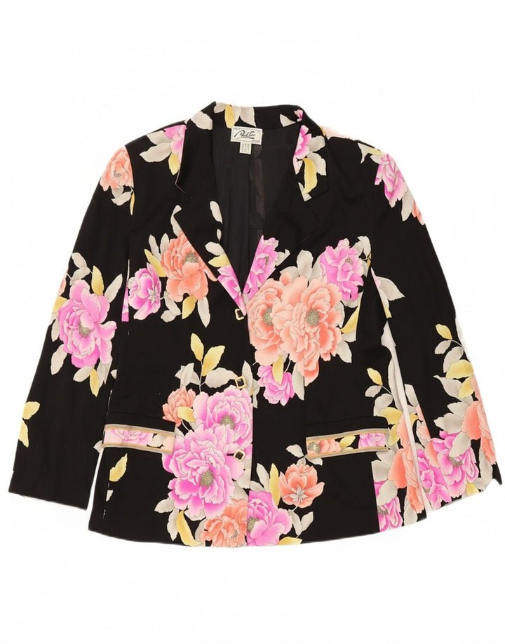 VINTAGE Womens 3 Button Blazer Jacket IT 50 XL Black Floral Polyamide Vintage Vintage and Second-Hand Vintage from Messina Hembry 
