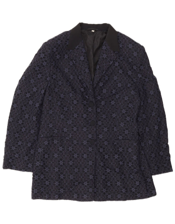 Carol Womens 3 Button Blazer Jacket IT 48 XL Navy Blue Floral Polyamide