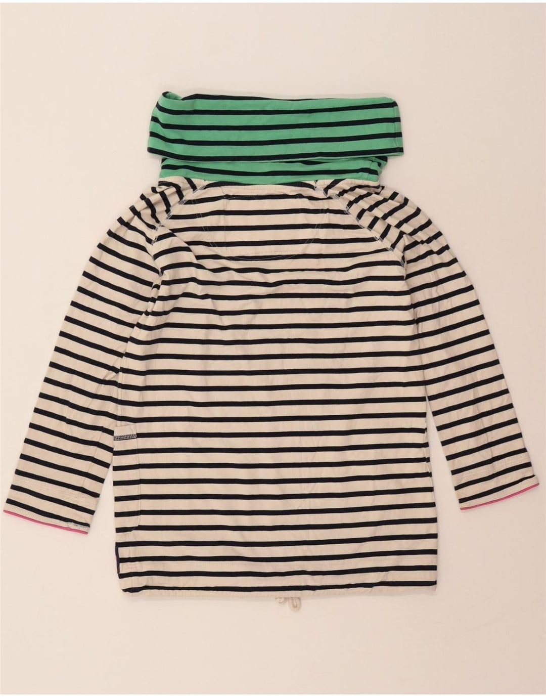 SUPERDRY Womens Roll Neck Sweatshirt Jumper UK 10 Small Off White Striped Vintage Superdry and Second-Hand Superdry from Messina Hembry 