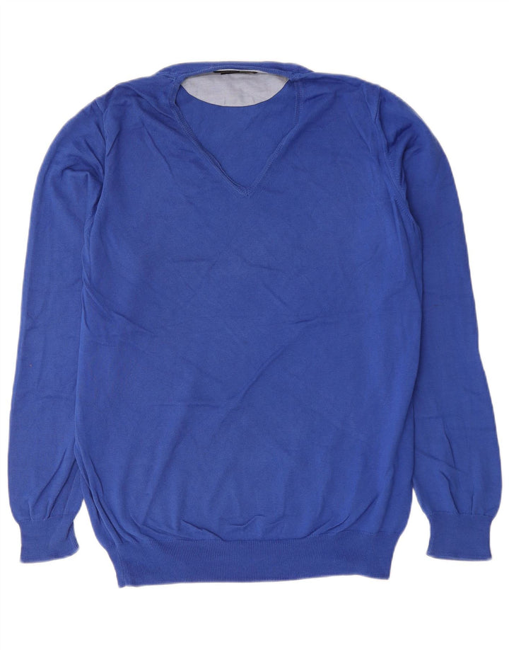 Męski sweter Zara z dekoltem w kształcie litery V, duży, niebieski, bawełniany