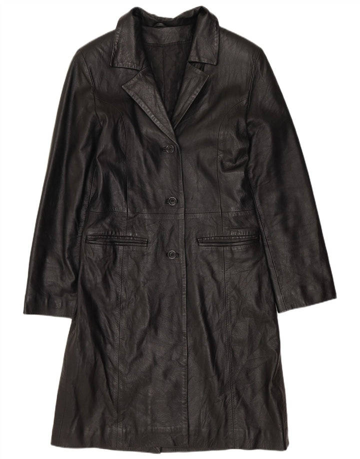 Vintage damski płaszcz skórzany IT 40 mała czarna skóra