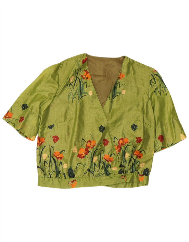 VINTAGE Womens Short Sleeve Shirt Blouse UK 16 Large Green Floral