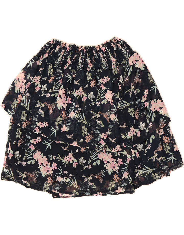 VINTAGE Womens Ruffle Skirt W32 Large Black Floral Vintage Vintage and Second-Hand Vintage from Messina Hembry 