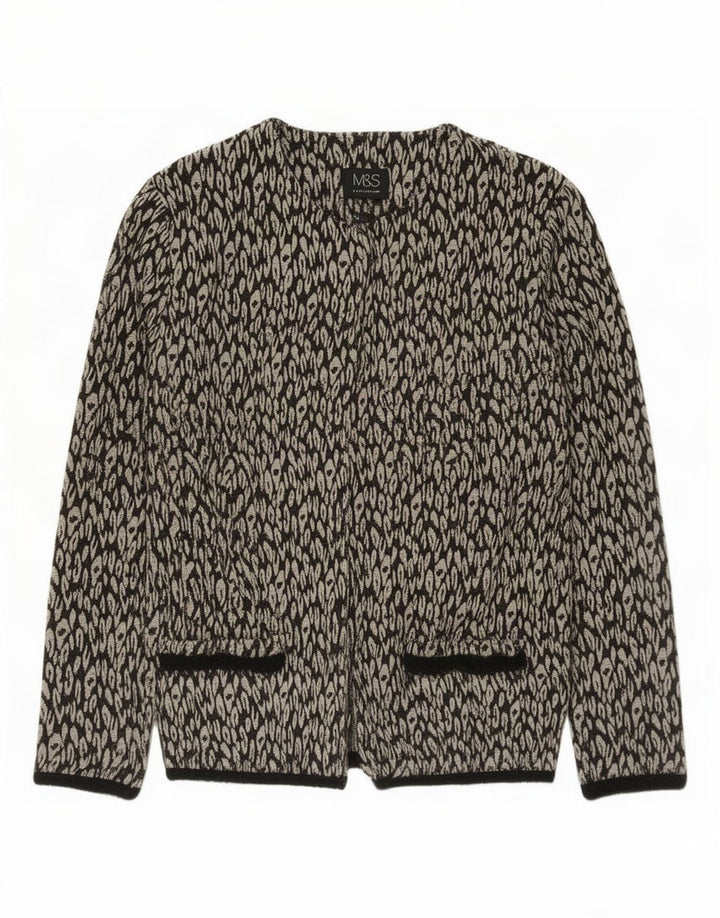 Marks & Spencer Damska otwarta marynarka UK 8, mały, czarny nadruk zwierzęcy