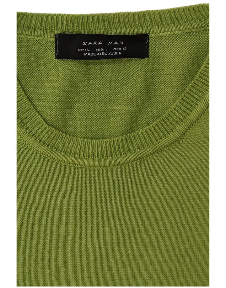 Męski sweter ZARA z okrągłym dekoltem, duży, zielony