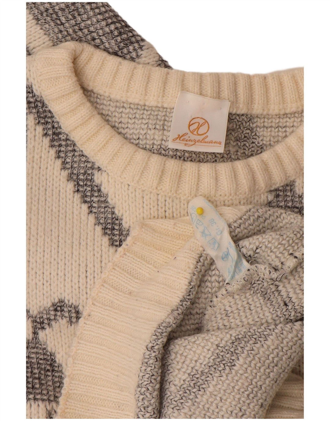 Vintage damski sweter z dekoltem w łódkę EU 38, średni, złamany biały geometryczny