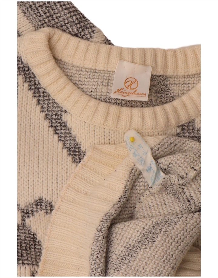 Vintage damski sweter z dekoltem w łódkę EU 38, średni, złamany biały geometryczny
