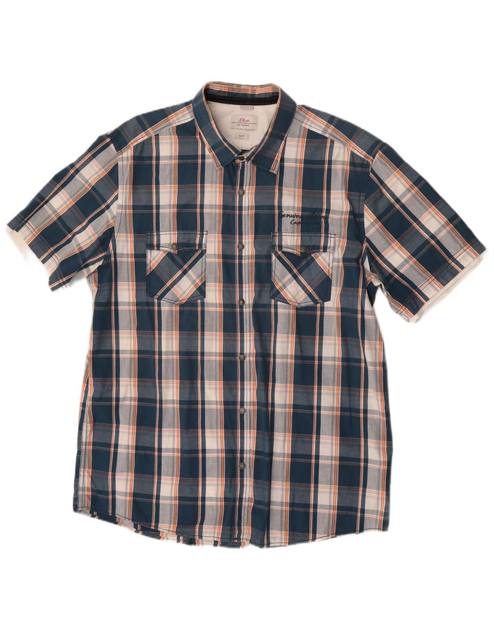 Koszula męska S.Oliver Slim Fit z krótkim rękawem 2XL, bawełniana w niebieską kratkę