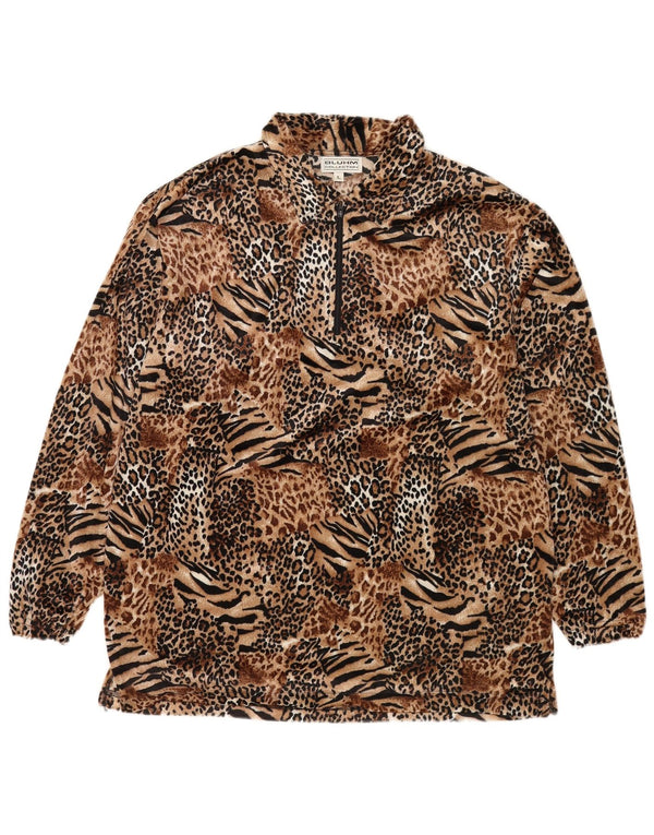 Męski sweter polarowy w stylu vintage, duży, brązowy, poliester z nadrukiem zwierzęcym