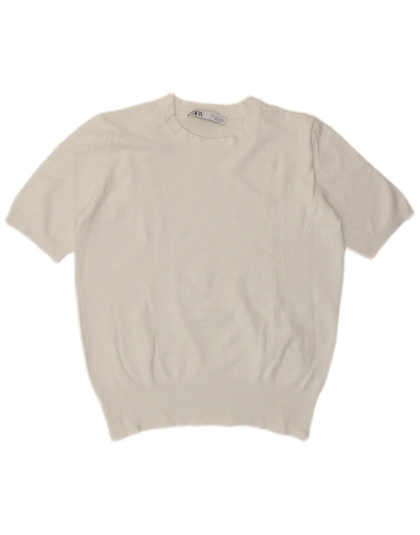Damski krótki t-shirt Zara UK 14 Large, biała wiskoza