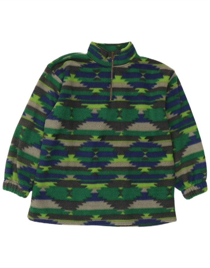 Męski sweter polarowy z zamkiem błyskawicznym w stylu vintage, duży, zielony, geometryczny poliester