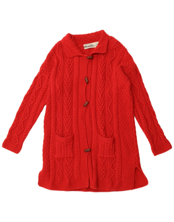 ARAN CRAFTS Womens Longline Cardigan Sweater UK 14 Medium Red Merino Wool