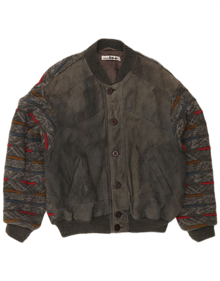 Męska kurtka bomber w stylu vintage, duża, szara, geometryczna