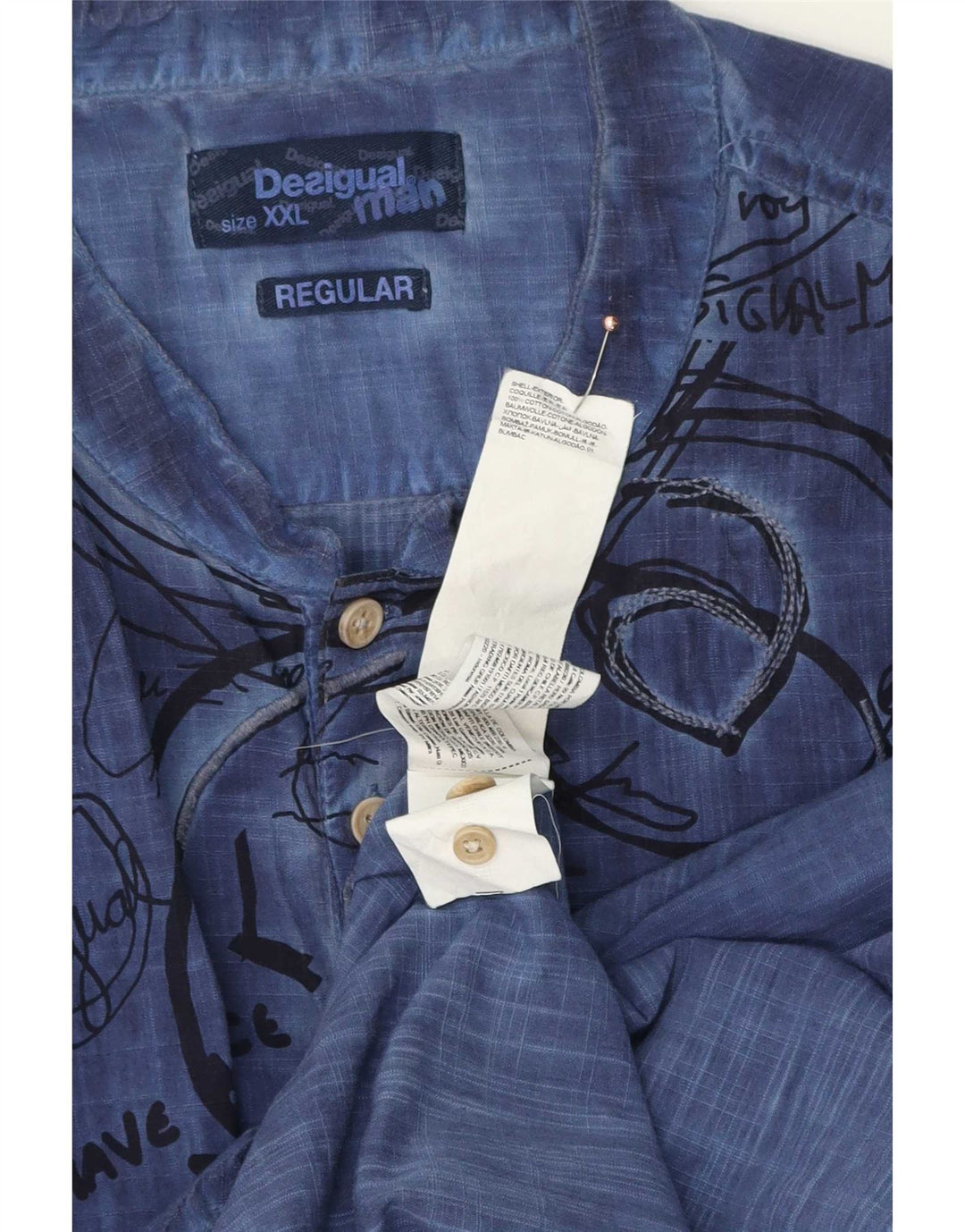 Męska koszula pulowerowa Desigual z grafiką 2XL, granatowa, bawełniana