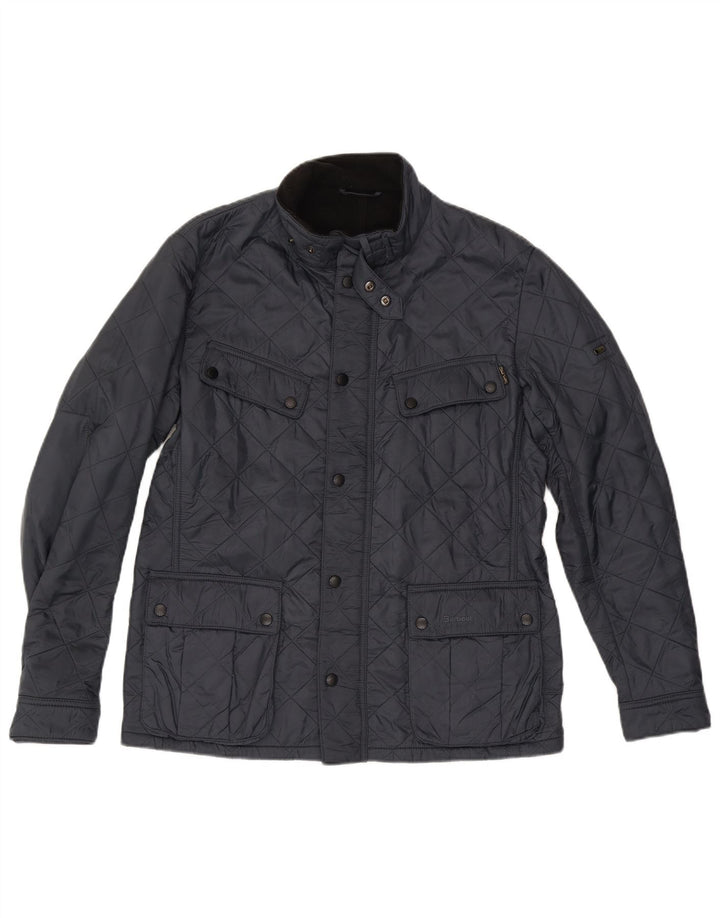 Męska pikowana kurtka BARBOUR UK 40, duża granatowa, poliamidowa
