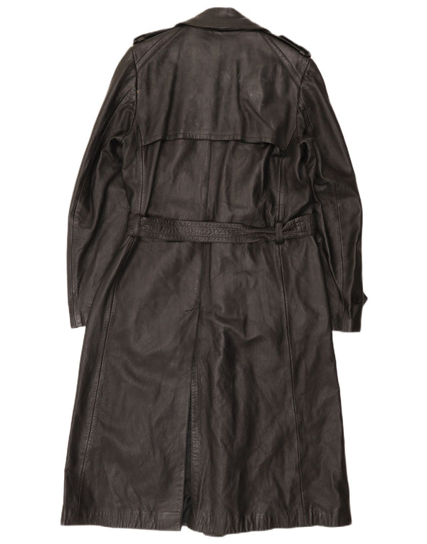 Vintage męski wojskowy dwurzędowy płaszcz skórzany UK 36 Small Black