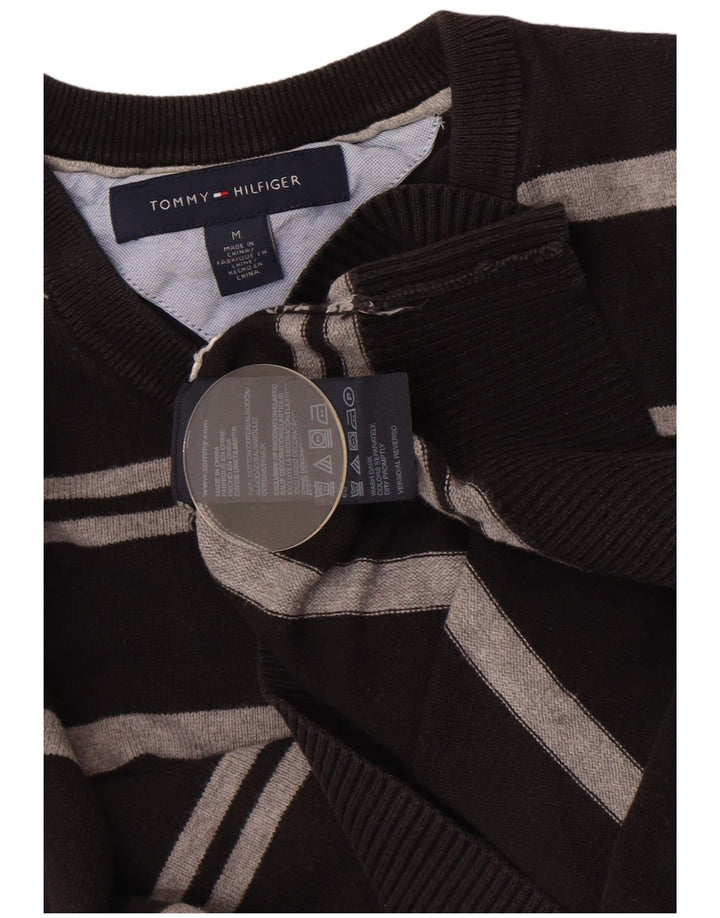 Męski sweter Tommy Hilfiger z dekoltem w kształcie litery V, bawełniany w średnie czarne paski