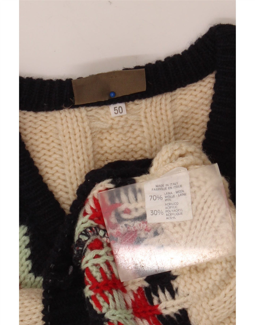 SEVRES Męski sweter z dekoltem w kształcie litery V IT 50 Średni beż Wełna Fair Isle