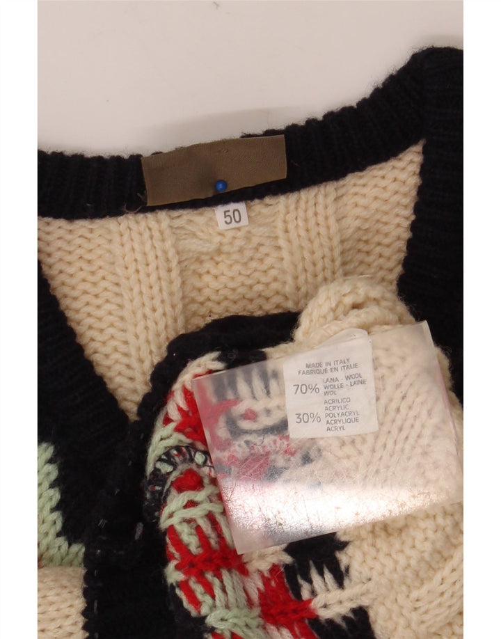 SEVRES Męski sweter z dekoltem w kształcie litery V IT 50 Średni beż Wełna Fair Isle