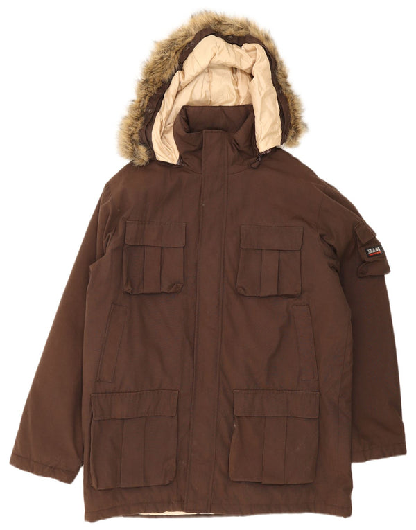 Męski ocieplany płaszcz z kapturem Slam UK 42 XL, brązowy nylon