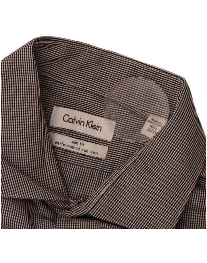CALVIN KLEIN Mens Slim Fit Shirt Size 16 1/2 Large Grey Check