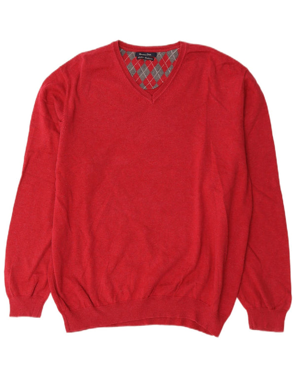 Męski sweter Massimo Dutti z dekoltem w kształcie litery V, XL, czerwony, bawełniany