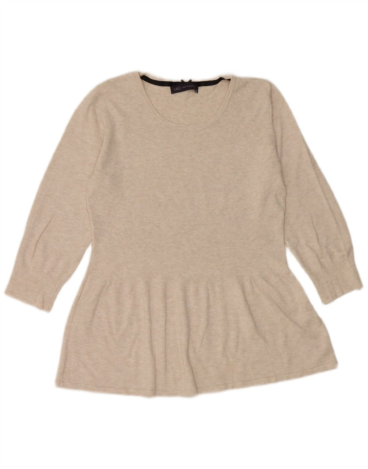Marks & Spencer Damski top z rękawem 3/4, UK 12, średni beż, nakrapiana wiskoza