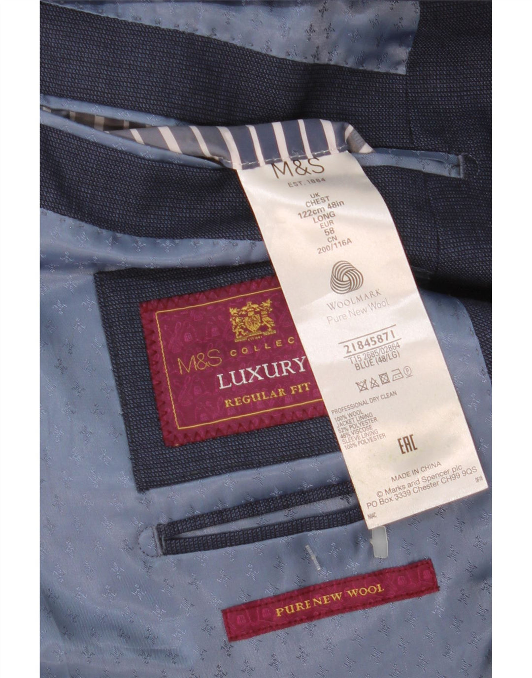 Marks & Spencer Męska marynarka zapinana na 2 guziki o regularnym kroju UK 48 2XL granatowa
