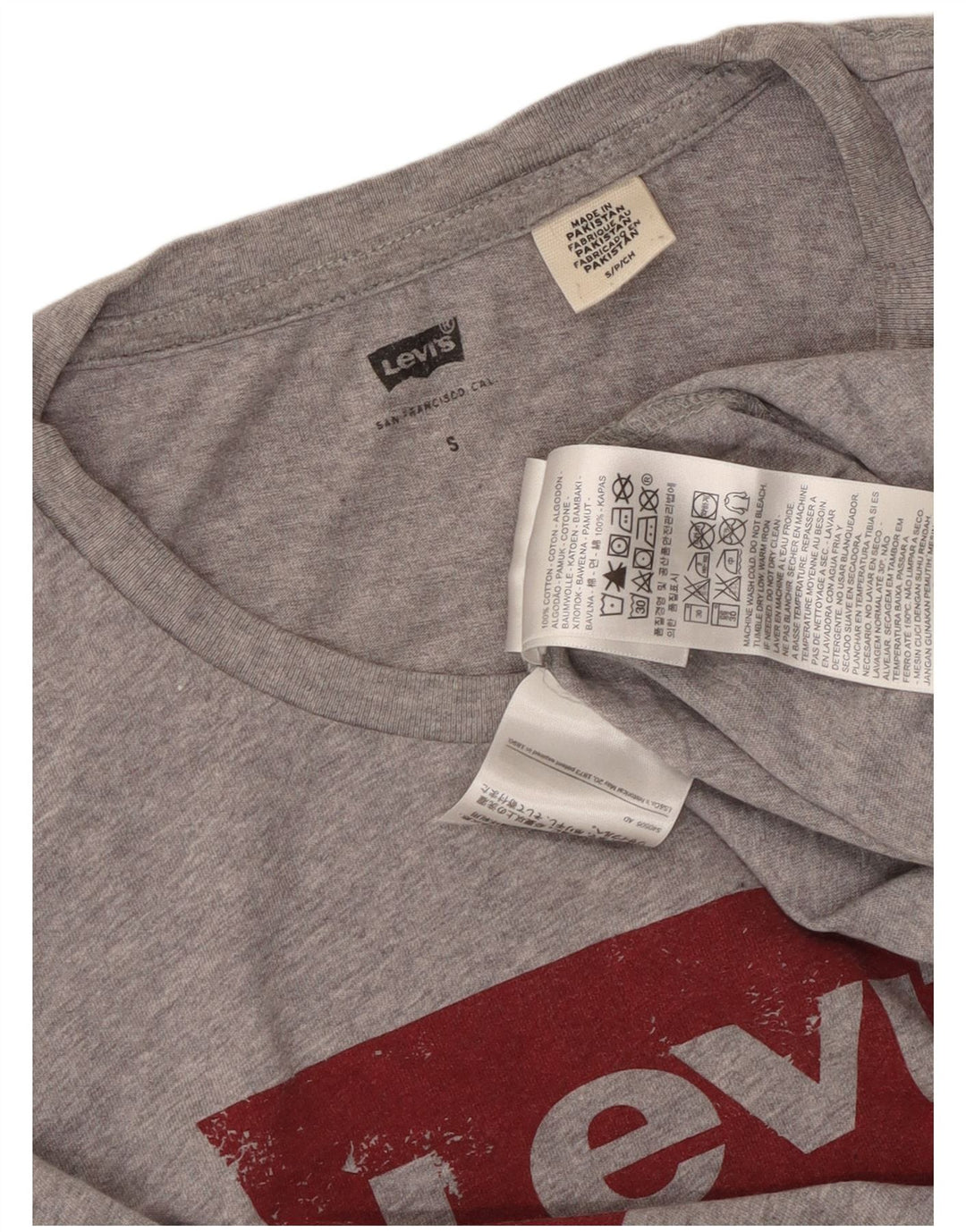 Męski T-shirt z grafiką Levi's, mały, szary, z bawełny w plamki