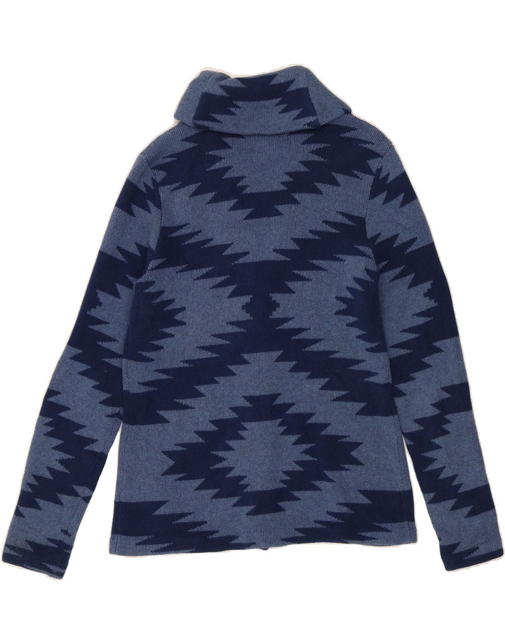 CHAPS Womens Cardigan Sweater UK 12 Medium Blue Geometric Cotton Vintage Chaps and Second-Hand Chaps from Messina Hembry 