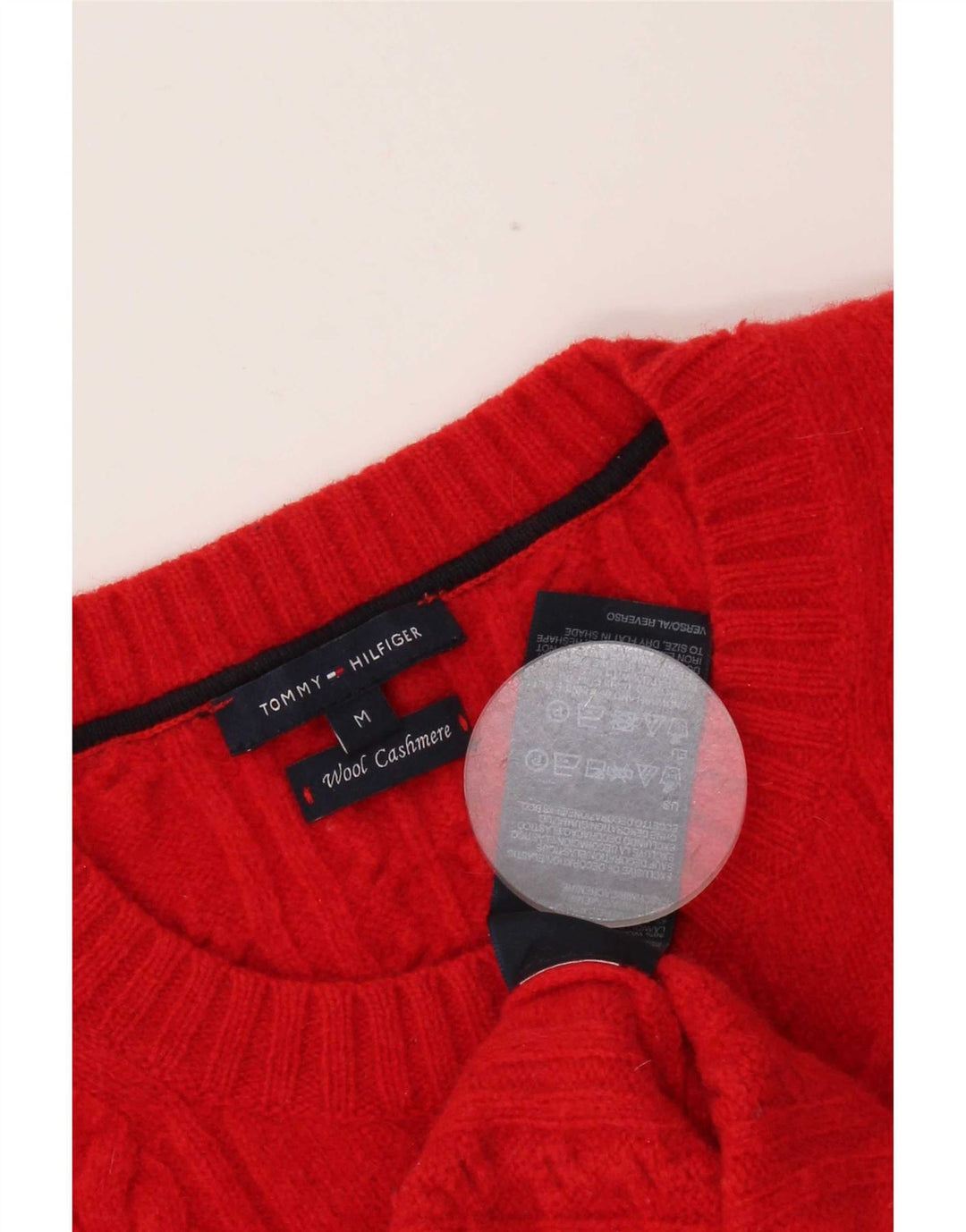 Damski sweter z okrągłym dekoltem Tommy Hilfiger UK 12, średnia czerwona wełna