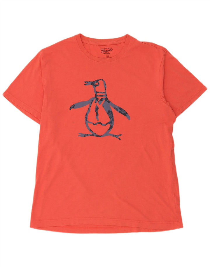 Męski T-shirt z grafiką Pingwin, duży, pomarańczowy, bawełniany