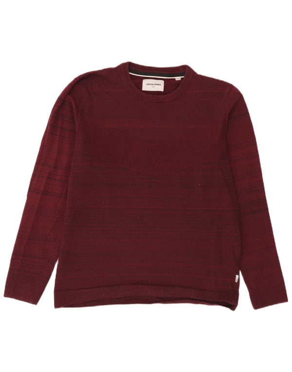 Męski sweter Jack & Jones z okrągłym dekoltem XL, bordowy, bawełniany w prążki