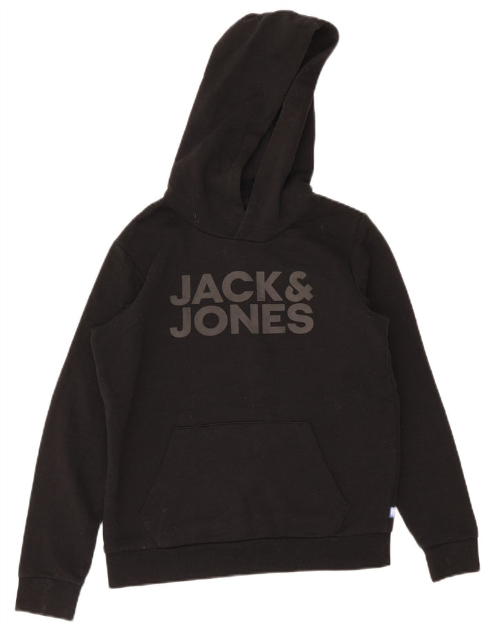 Chłopięcy sweter z kapturem Jack & Jones z grafiką, 15-16 lat, średni czarny poliester