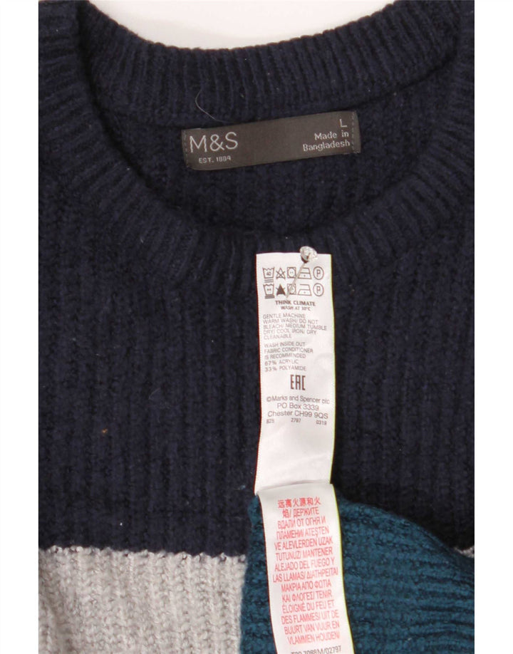 Marks & Spencer Męski sweter z okrągłym dekoltem, duży, wielokolorowy