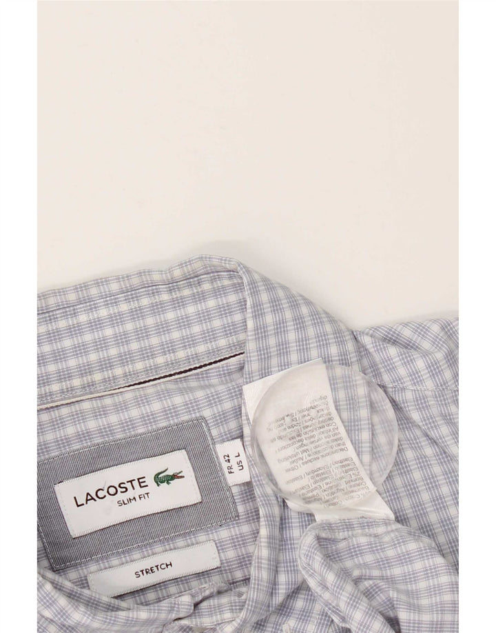 Koszula męska Lacoste Slim Fit, rozmiar 42, duża, niebieska bawełniana kratka