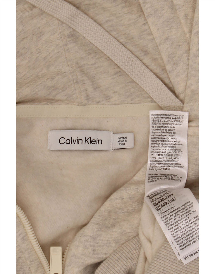 CALVIN KLEIN Damski sweter z kapturem i zamkiem błyskawicznym UK 10, mały, w kolorze złamanej bieli, nakrapiany