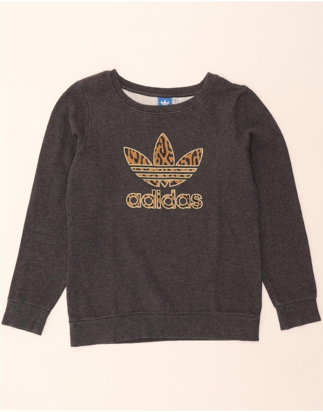 ADIDAS Womens Graphic Sweatshirt Jumper UK 12 Medium Grey Cotton Vintage Adidas and Second-Hand Adidas from Messina Hembry 