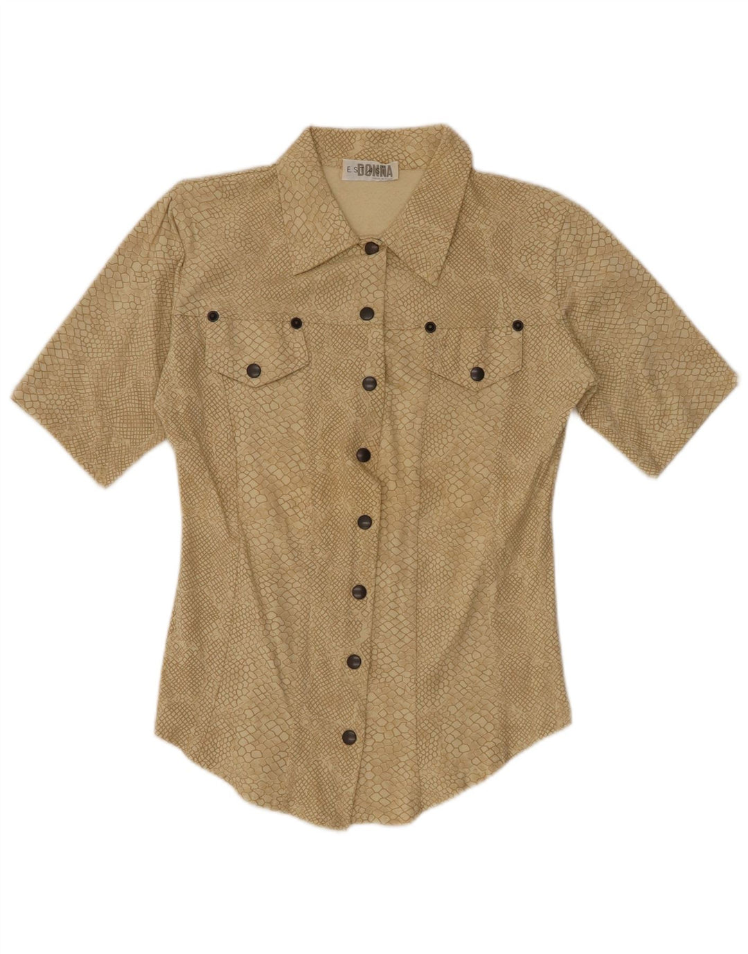 Koszula damska VINTAGE w abstrakcyjny wzór UK 12, średni beżowy nadruk zwierzęcy